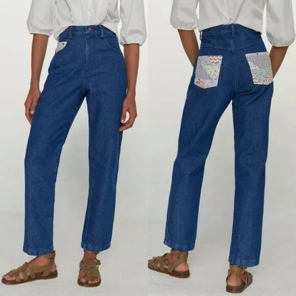 Anthropologie Carleen Floral Quilted Floral Straight Leg Jeans 28 NWT - Picture 2 of 9